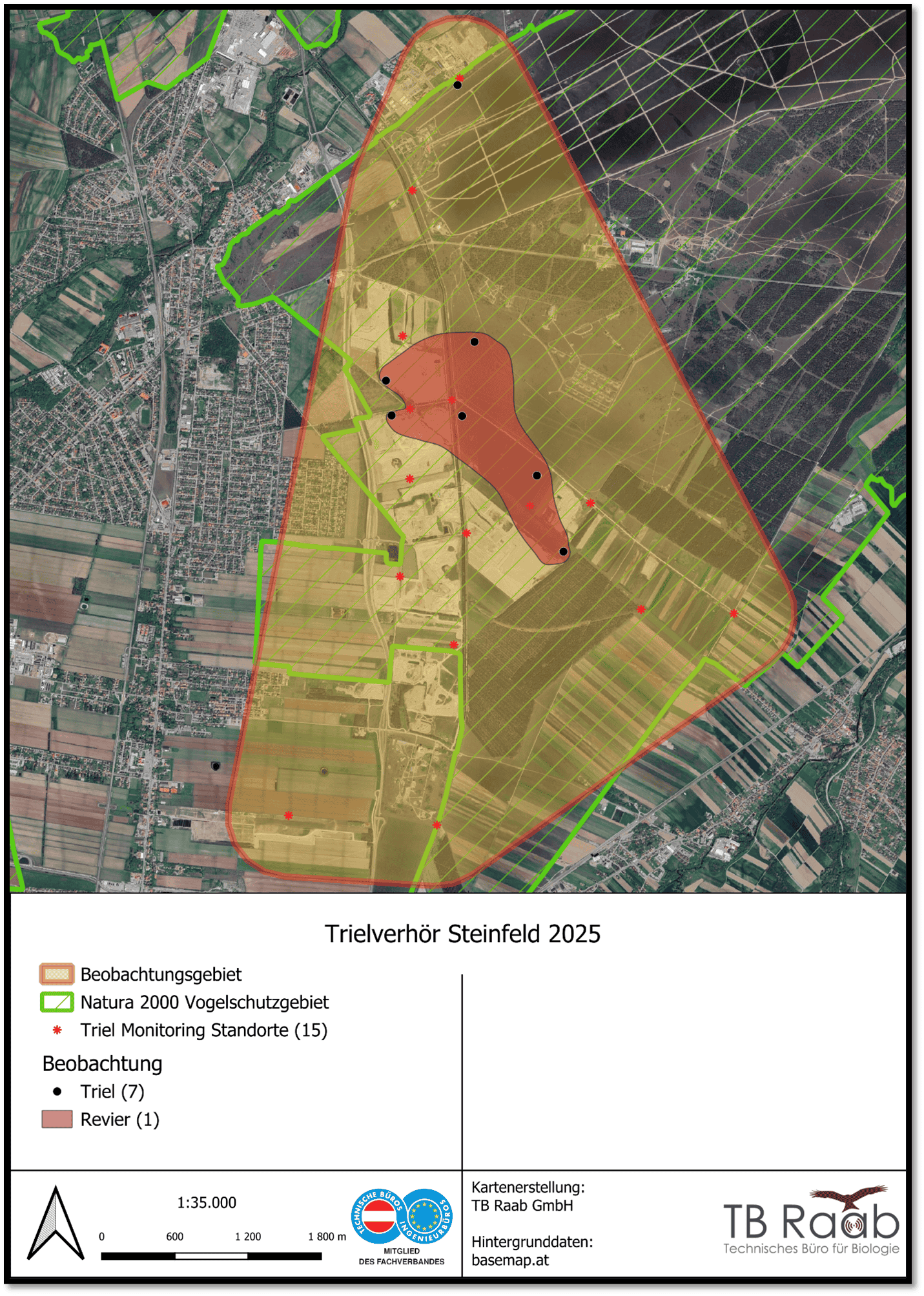 Figure 1 Stone-curlew survey 2025 in the “Steinfeld”, Austria, conducted by TB Raab GmbH on behalf of Wopfinger Transportbeton GmbH